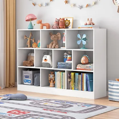 Simple Natural Finish Modular Vertical Wood Bookcase Image - 14