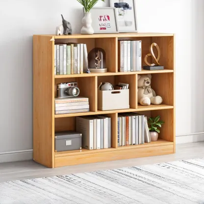 Simple Natural Finish Modular Vertical Wood Bookcase Image - 1