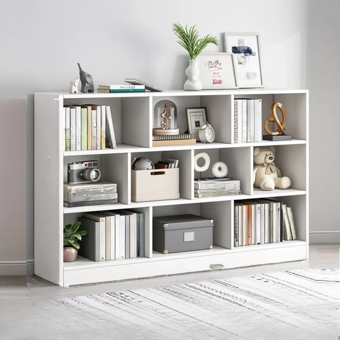 Simple Natural Finish Modular Vertical Wood Bookcase Image - 17