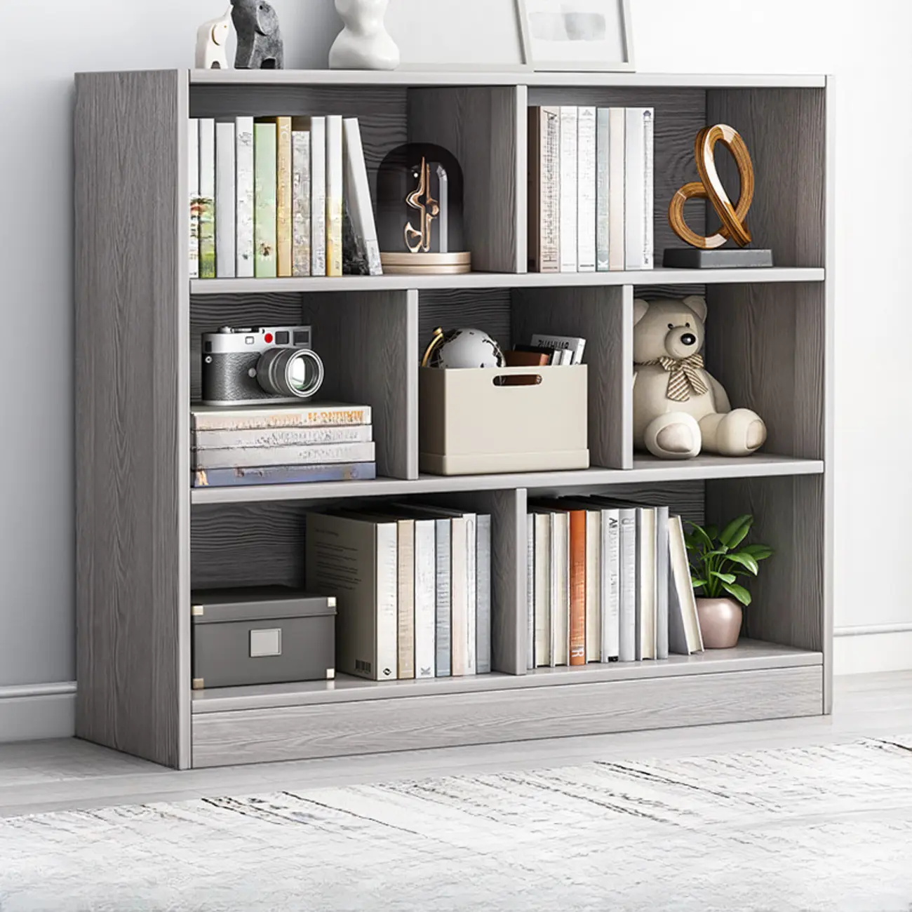 Simple Natural Finish Modular Vertical Wood Bookcase Image - 10 | homeyfad