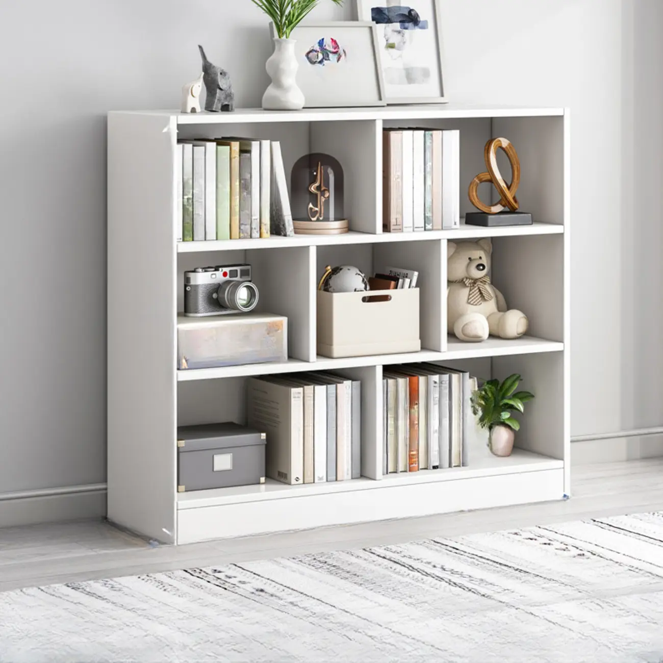 Simple Natural Finish Modular Vertical Wood Bookcase Image - 9 | homeyfad