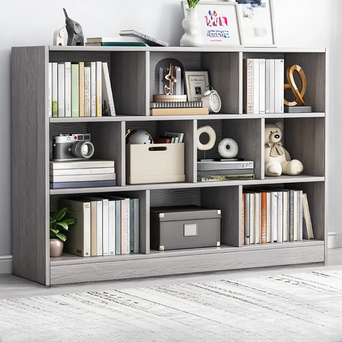 Simple Natural Finish Modular Vertical Wood Bookcase Image - 18