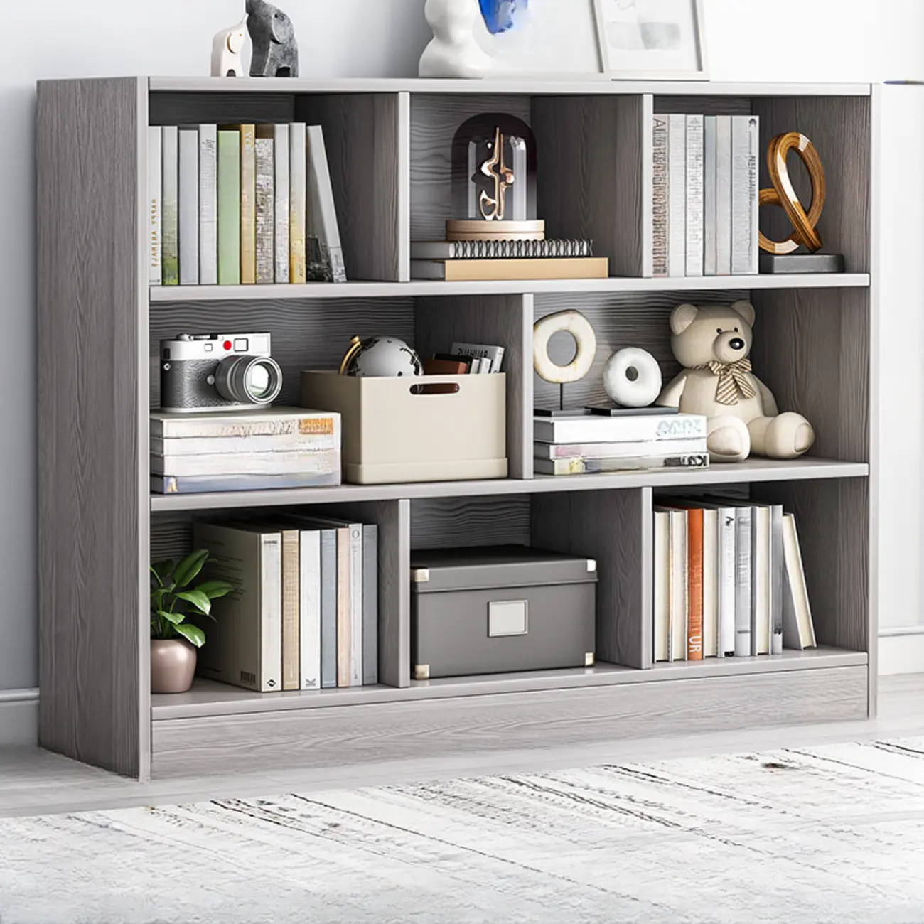 Simple Natural Finish Modular Vertical Wood Bookcase Image - 19 | homeyfad