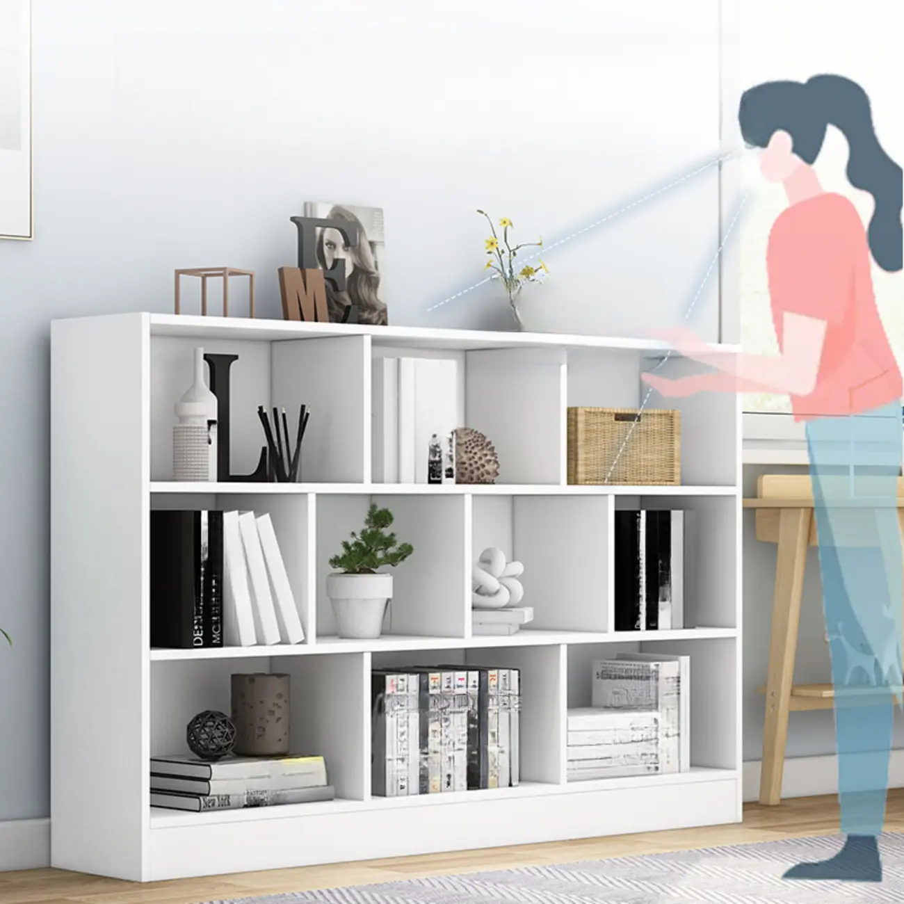 Simple Natural Finish Modular Vertical Wood Bookcase Image - 7 | homeyfad