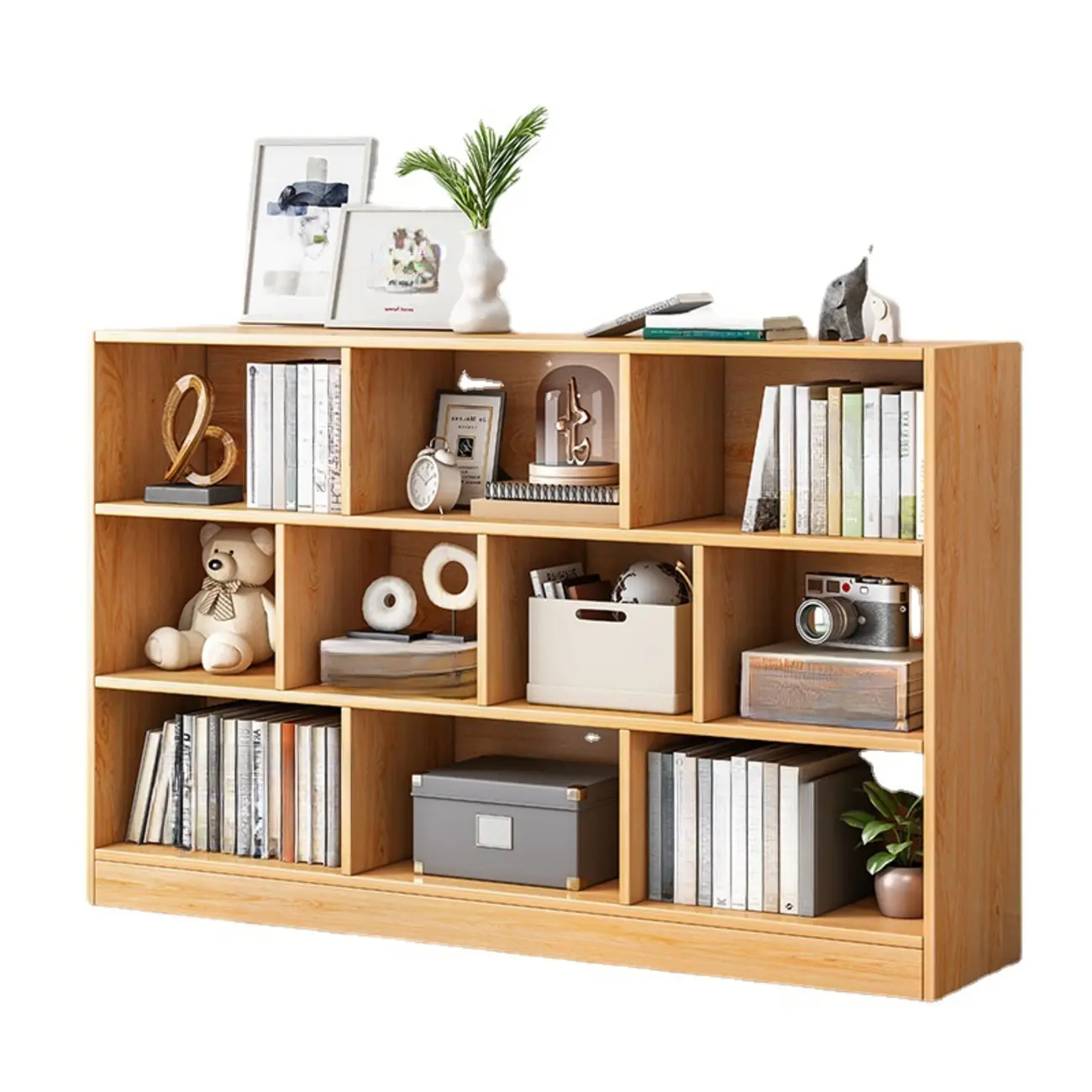 Simple Natural Finish Modular Vertical Wood Bookcase Image - 20 | homeyfad