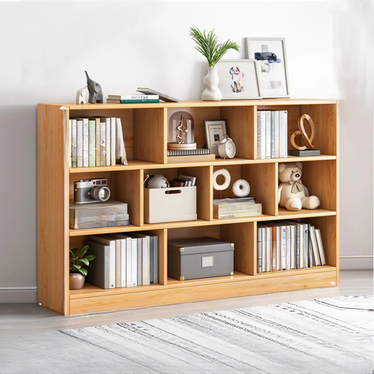 Simple Natural Finish Modular Vertical Wood Bookcase Image - 21 | homeyfad