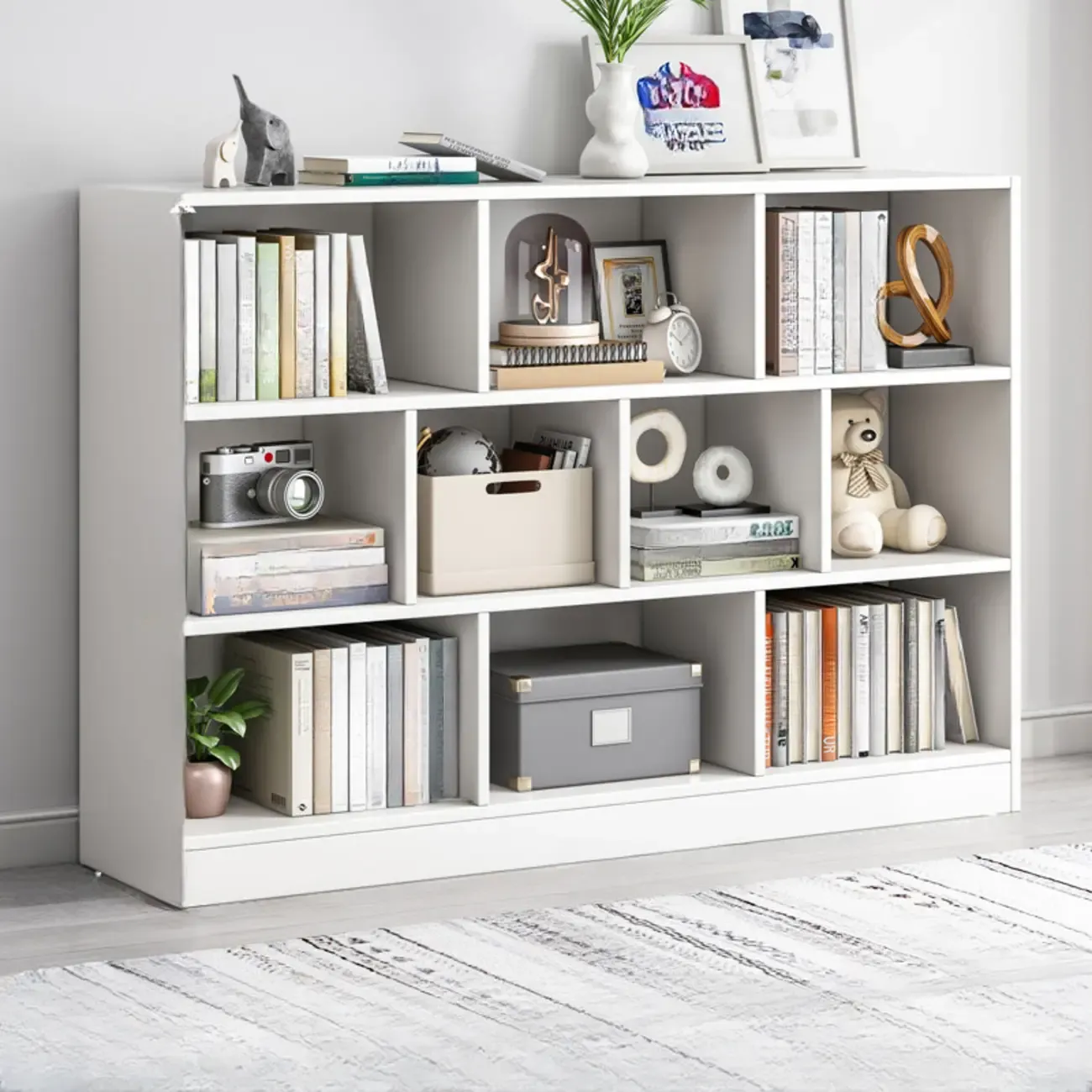 Simple Natural Finish Modular Vertical Wood Bookcase Image - 22