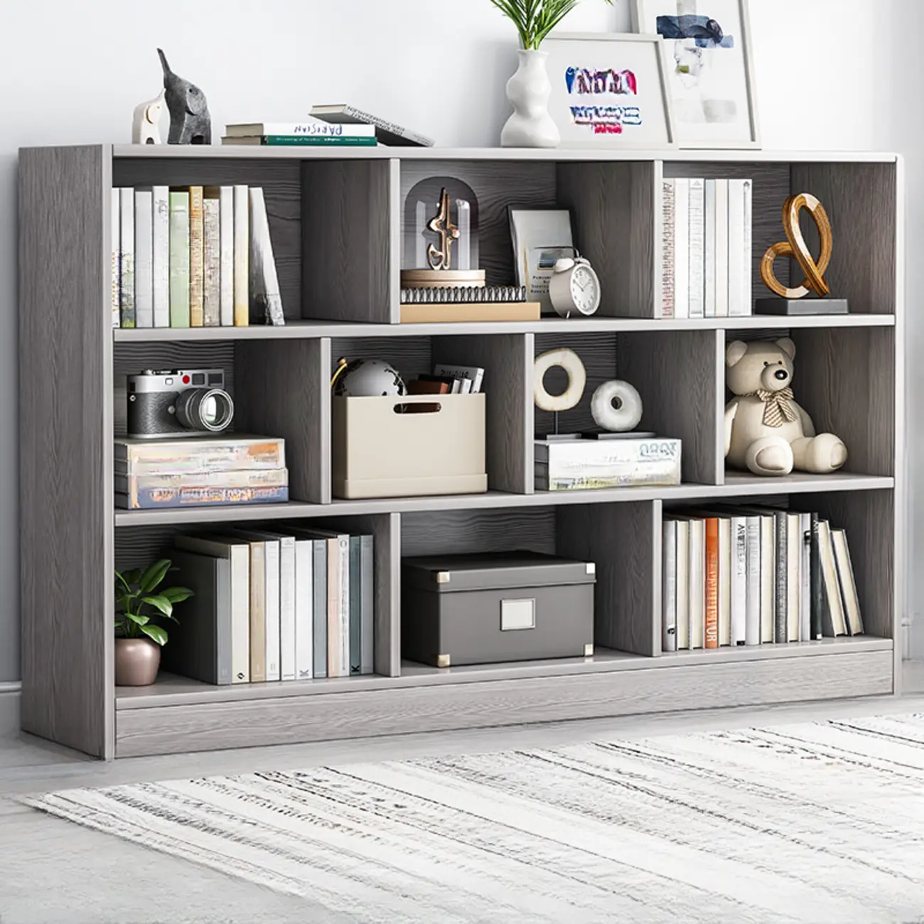 Simple Natural Finish Modular Vertical Wood Bookcase Image - 23 | homeyfad