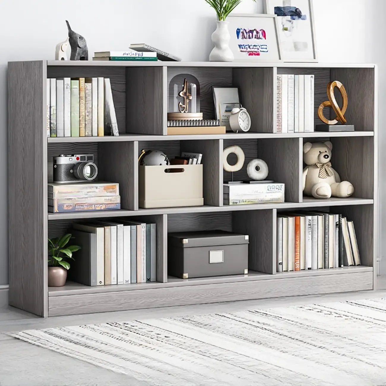 Simple Natural Finish Modular Vertical Wood Bookcase Image - 23