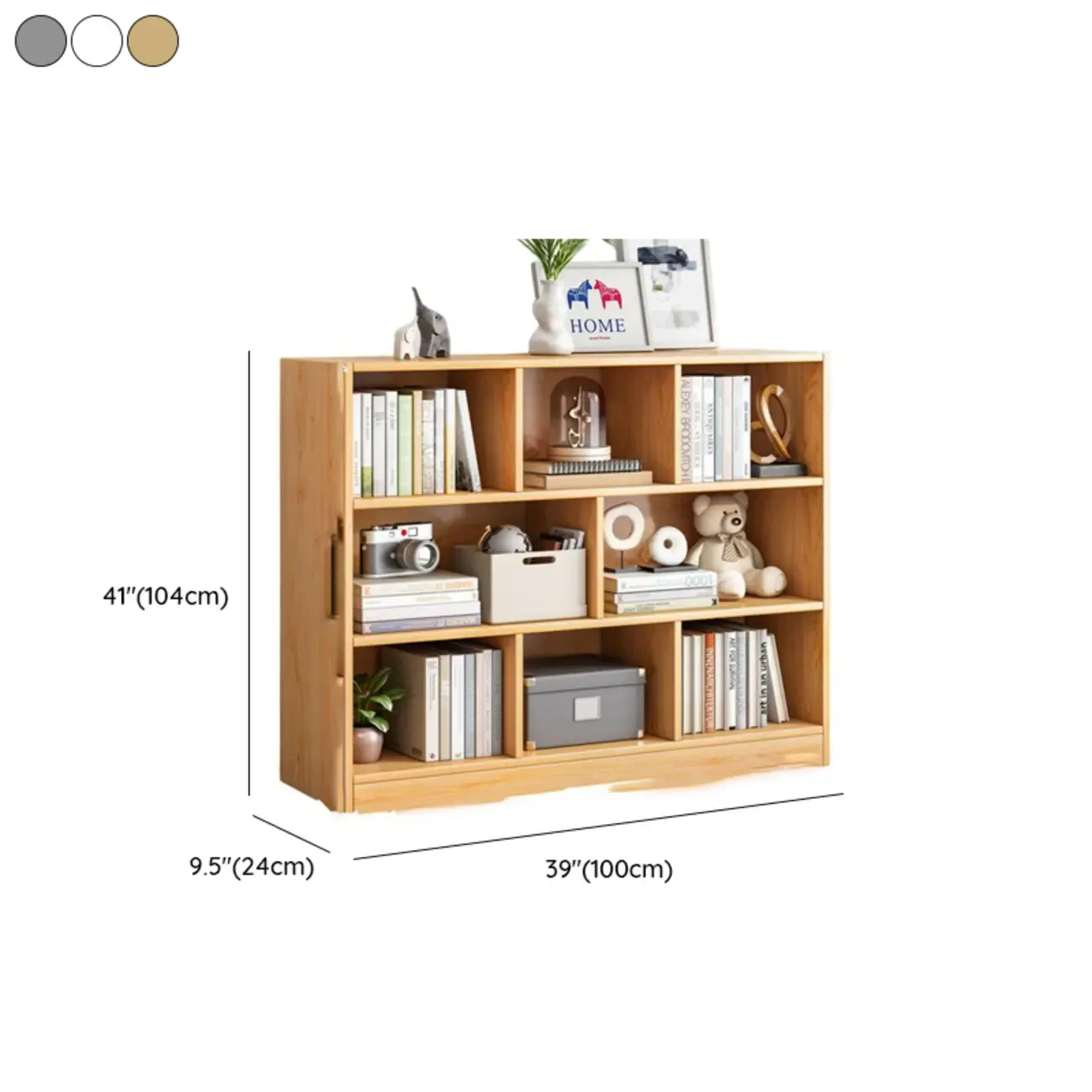 Simple Natural Finish Modular Vertical Wood Bookcase Image - 26