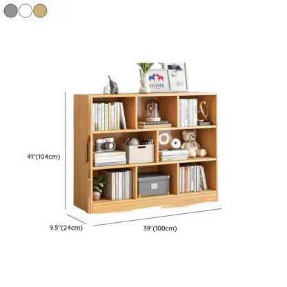 Simple Natural Finish Modular Vertical Wood Bookcase Image - 26