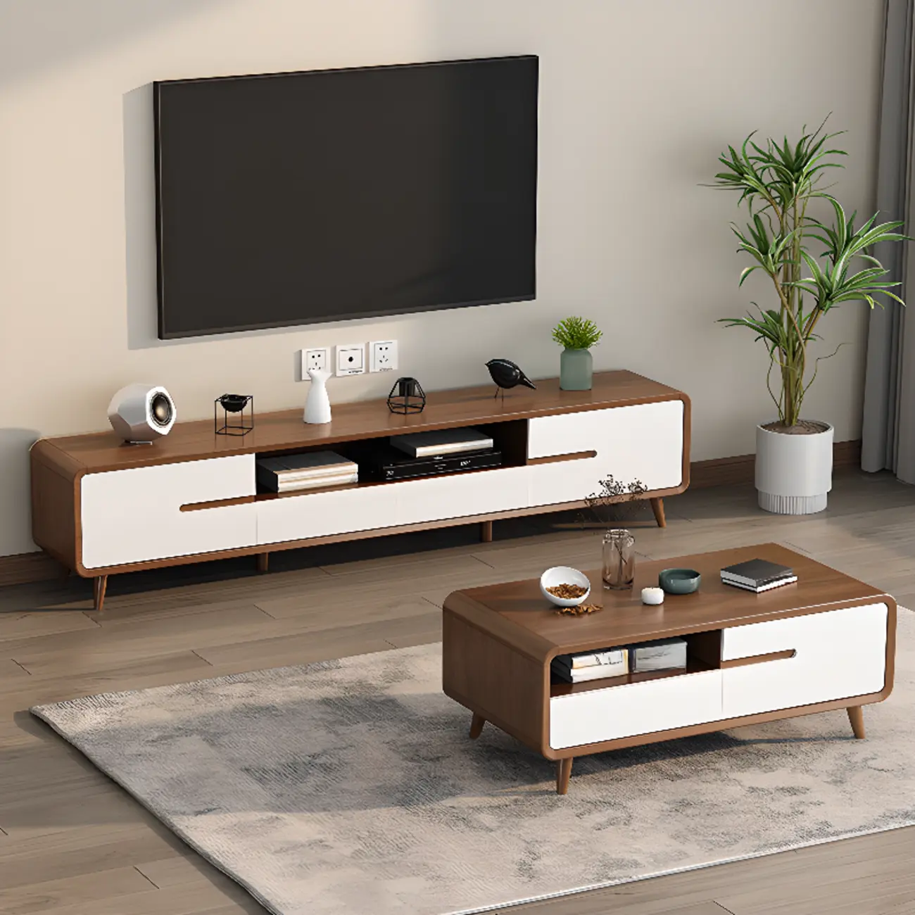Modern Wooden TV Stand with Storage for Living Room | homeyfad
