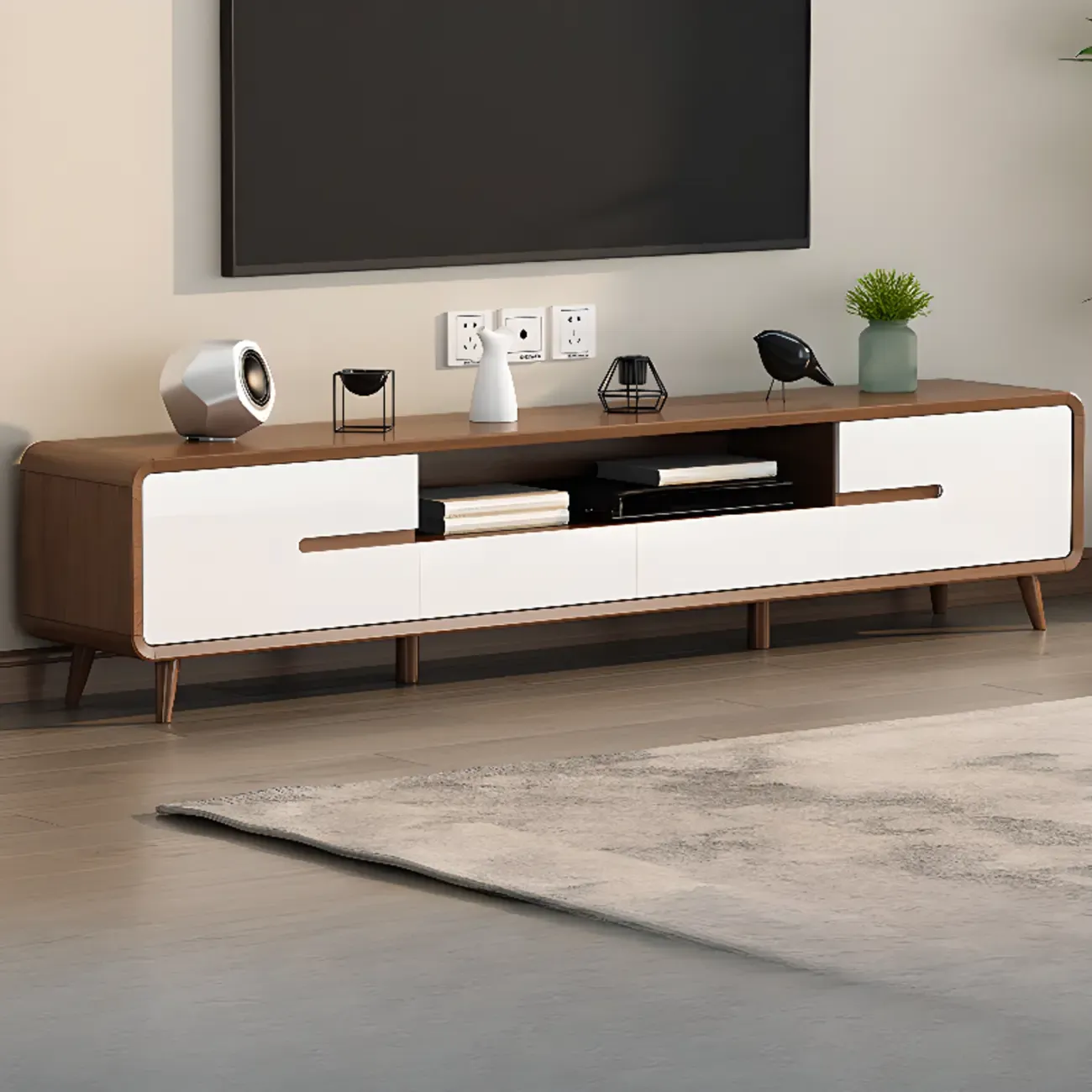 Modern Wooden TV Stand with Storage for Living Room