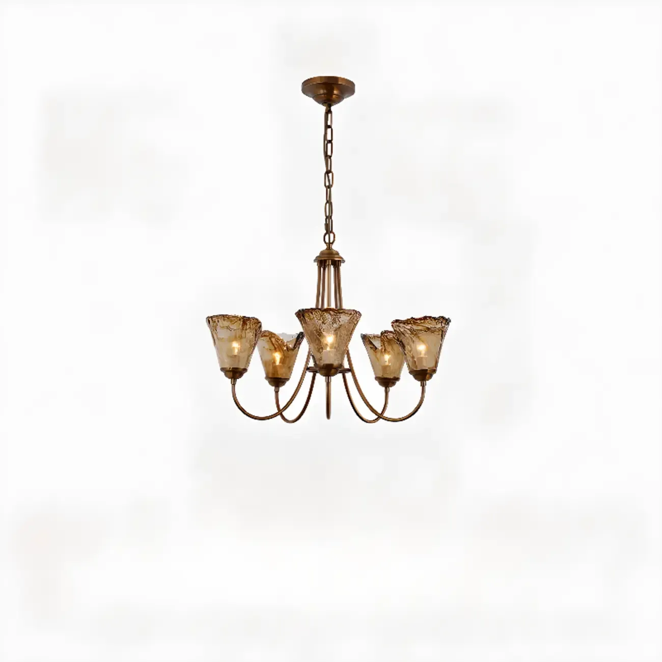 5/6 Lights Modern Bud Gold Glass Amber Chandelier Image - 3