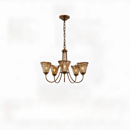 5/6 Lights Modern Bud Gold Glass Amber Chandelier Image - 3