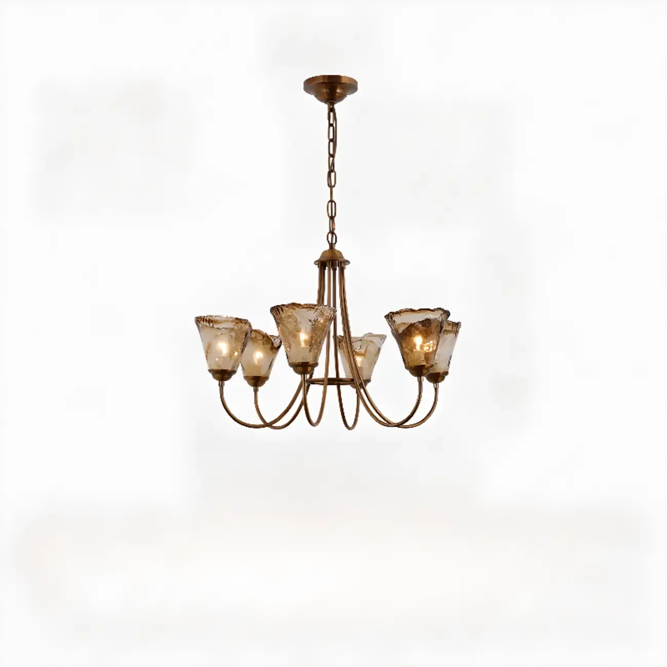 5/6 Lights Modern Bud Gold Glass Amber Chandelier Image - 4