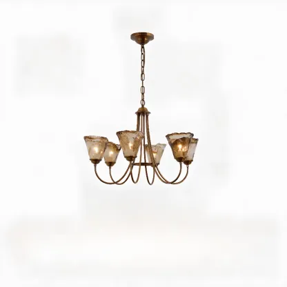 5/6 Lights Modern Bud Gold Glass Amber Chandelier Image - 4