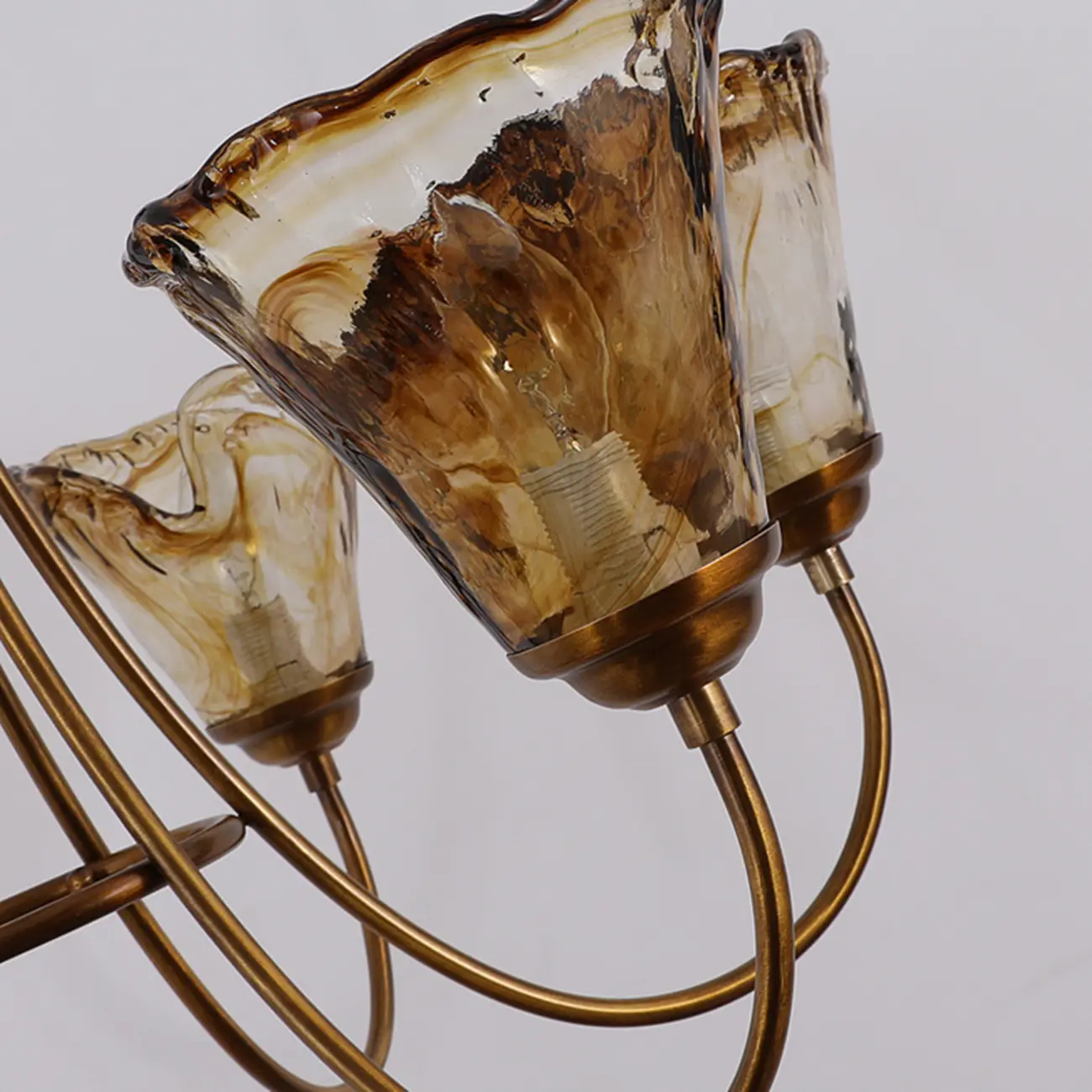 5/6 Lights Modern Bud Gold Glass Amber Chandelier Image - 5 | homeyfad