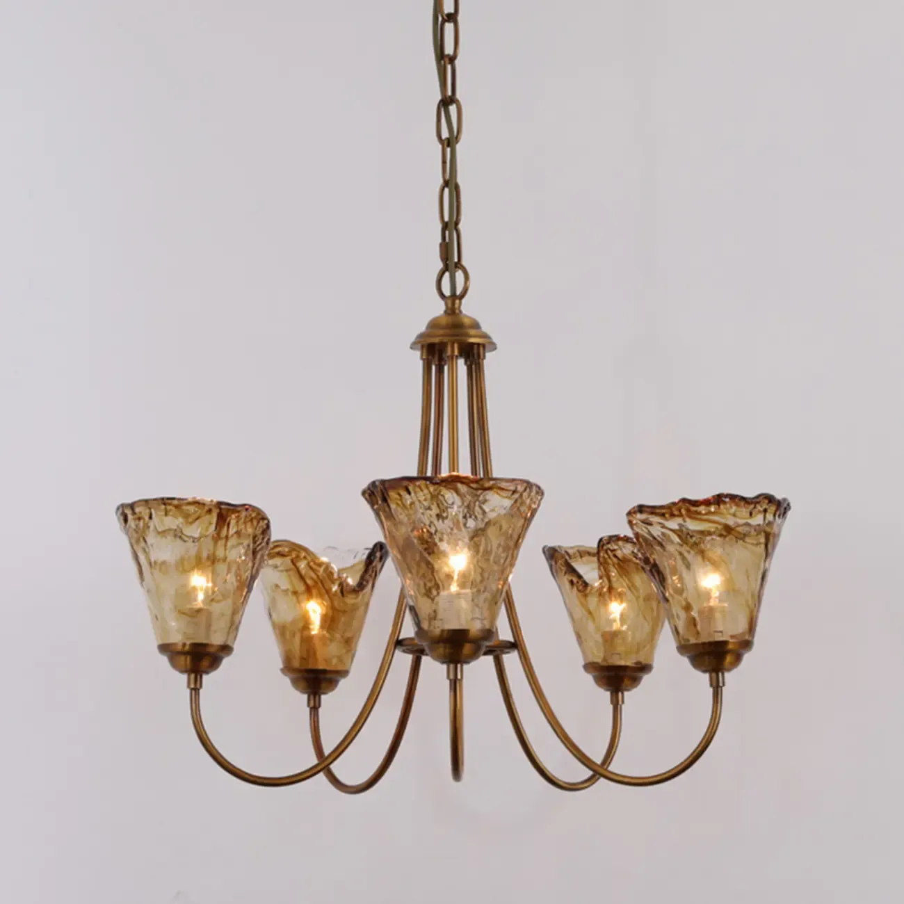 5/6 Lights Modern Bud Gold Glass Amber Chandelier Image - 2