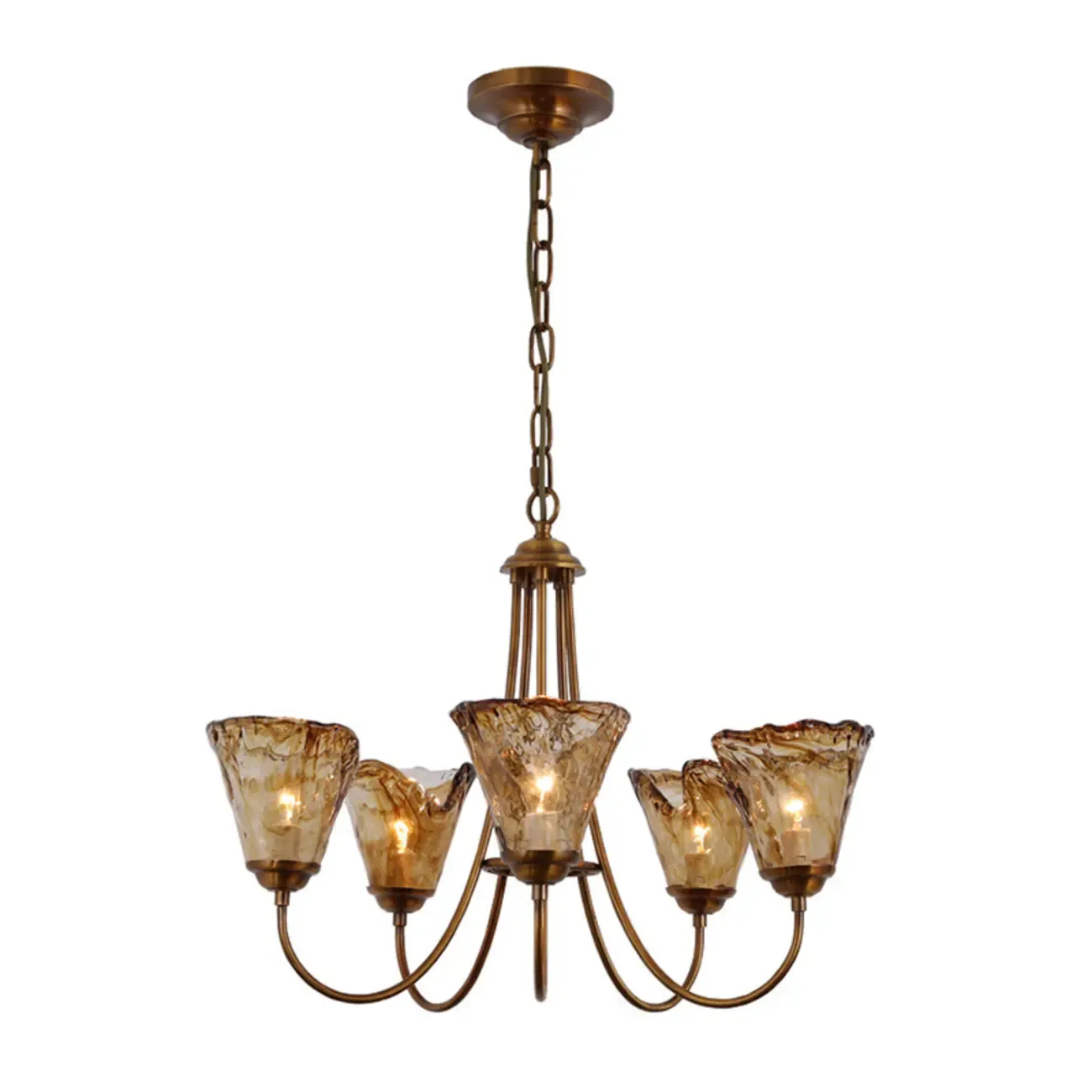 5/6 Lights Modern Bud Gold Glass Amber Chandelier Image - 7