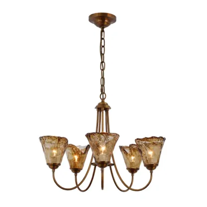 5/6 Lights Modern Bud Gold Glass Amber Chandelier Image - 7