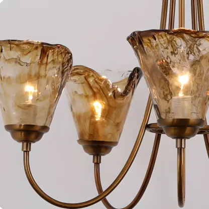 5/6 Lights Modern Bud Gold Glass Amber Chandelier Image - 8