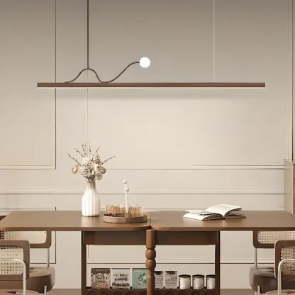 2-Light Rectangle Slim Linear Walnut Island Pendant Lights  Image - 1