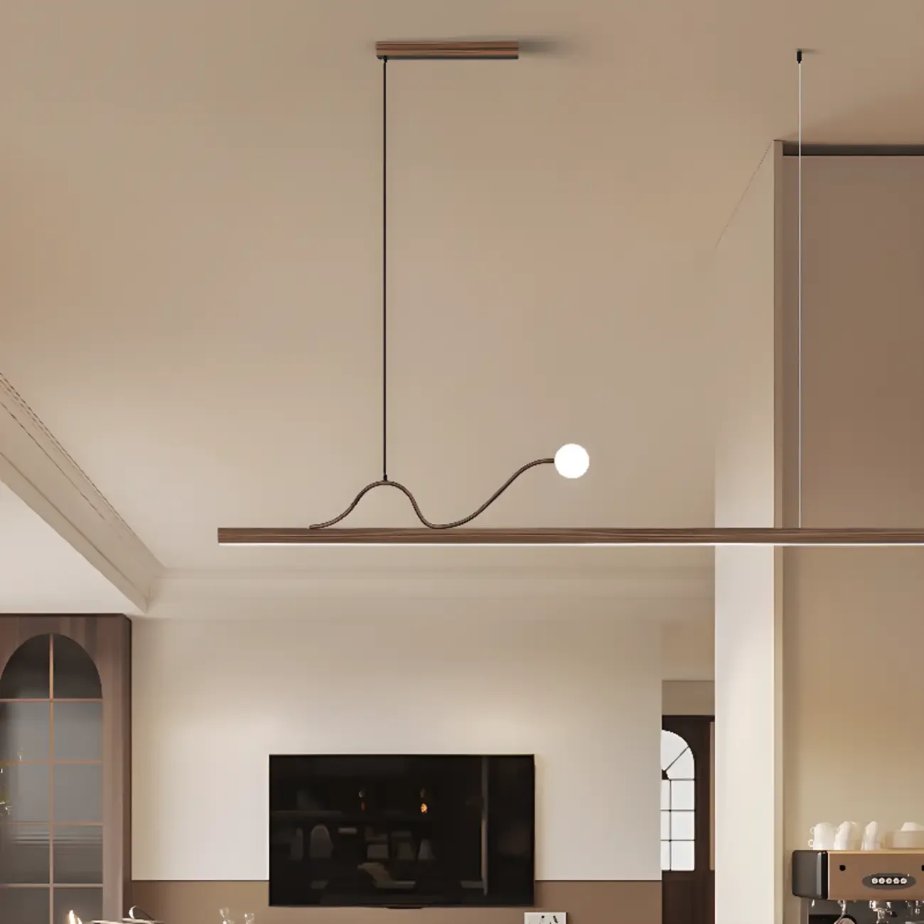 2-Light Rectangle Slim Linear Walnut Island Pendant Lights  Image - 3