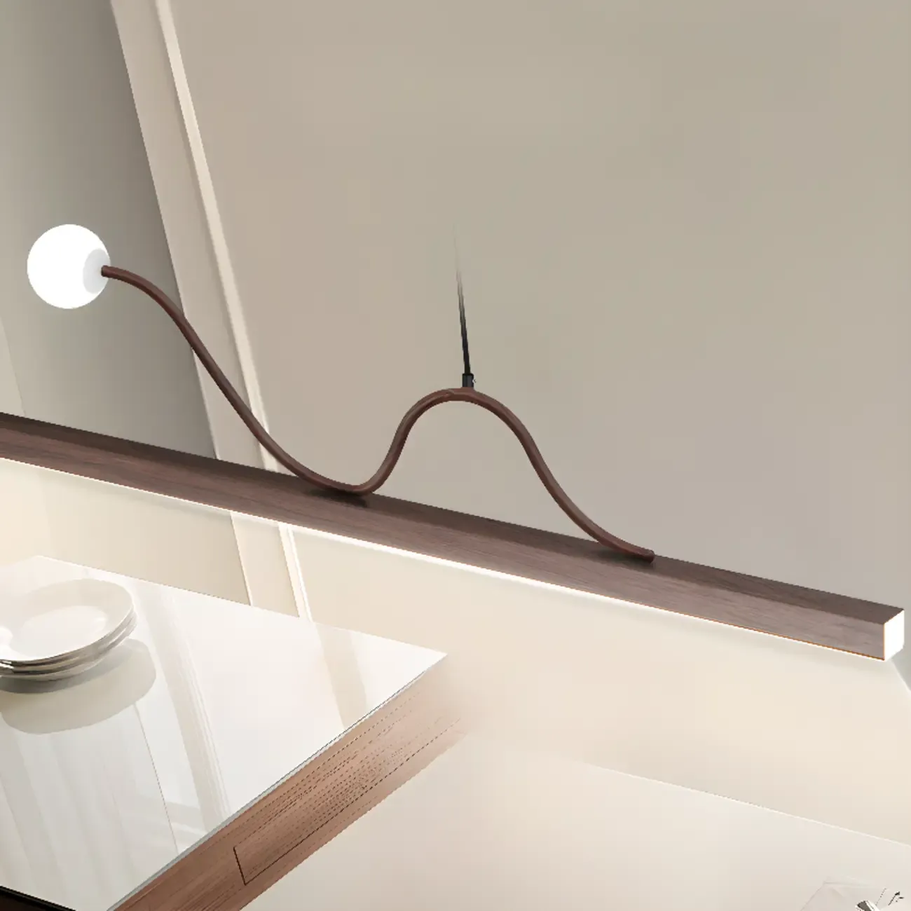 2-Light Rectangle Slim Linear Walnut Island Pendant Lights  Image - 5