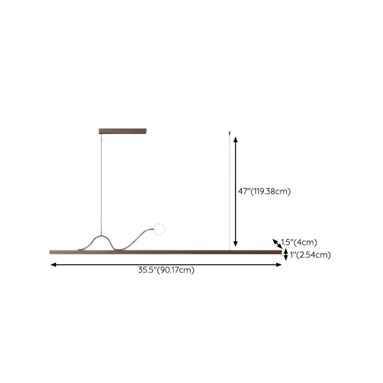 2-Light Rectangle Slim Linear Walnut Island Pendant Lights  #size