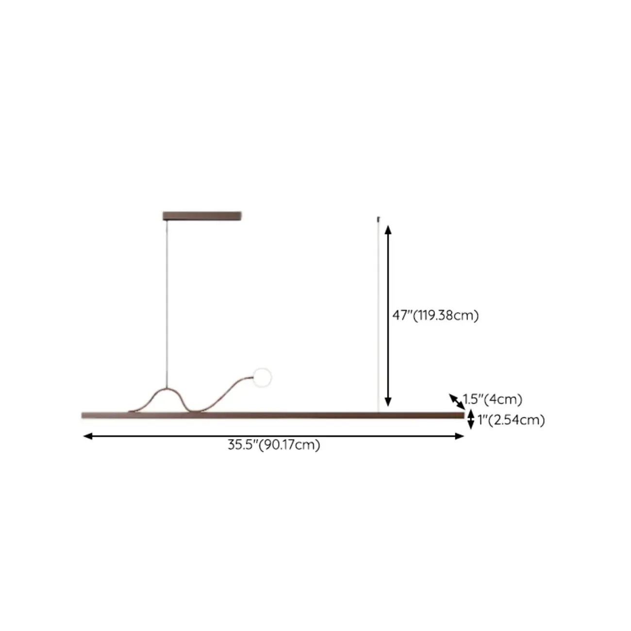 2-Light Rectangle Slim Linear Walnut Island Pendant Lights  #size