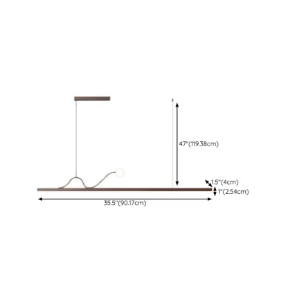 2-Light Rectangle Slim Linear Walnut Island Pendant Lights  #size
