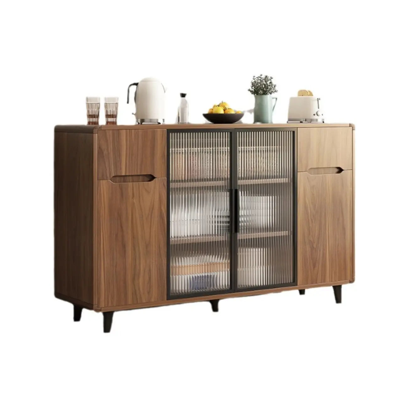 Casual Brown Wood Sideboard with Glass Doors Image - 15 | homeyfad