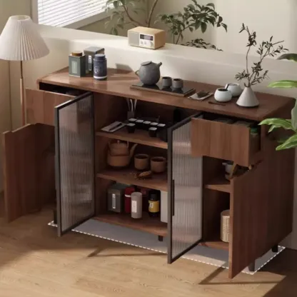 Casual Brown Wood Sideboard with Glass Doors Image - 14