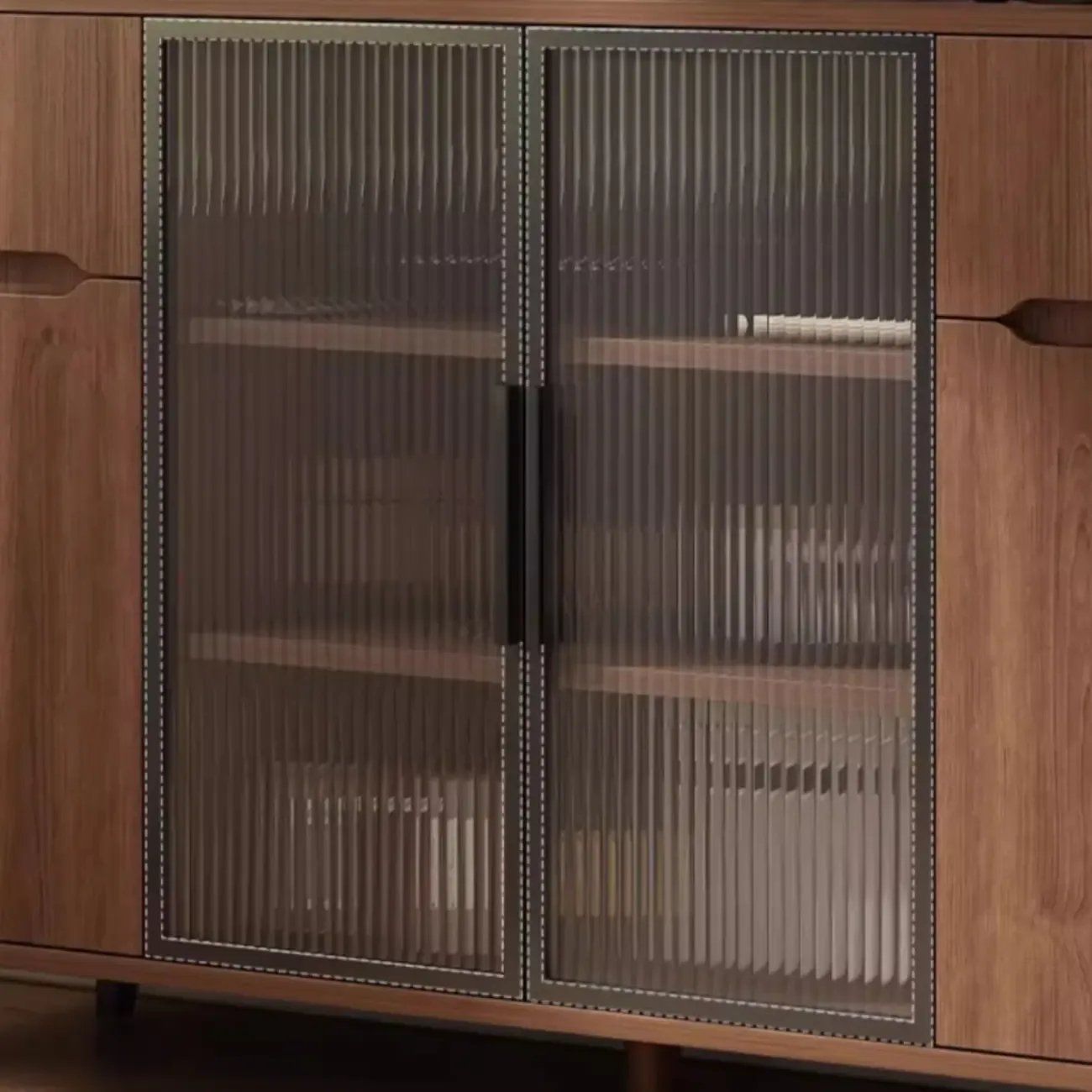 Casual Brown Wood Sideboard with Glass Doors Image - 11