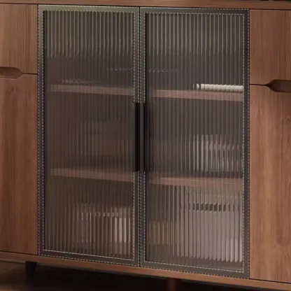 Casual Brown Wood Sideboard with Glass Doors Image - 11