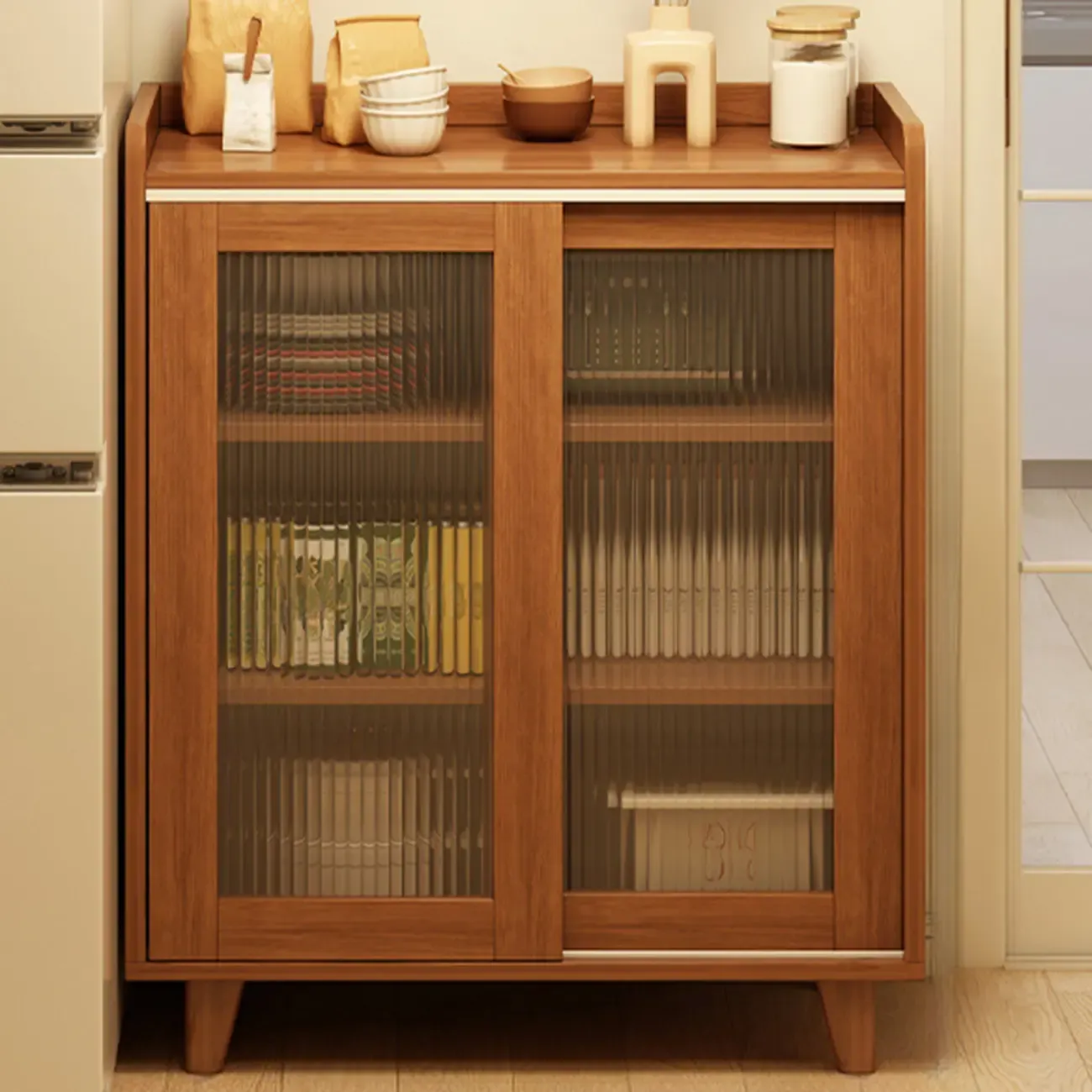 Casual Brown Wood Sideboard with Glass Doors | HomeyFad