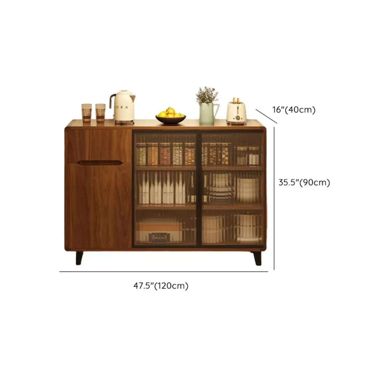 Casual Brown Wood Sideboard with Glass Doors #size