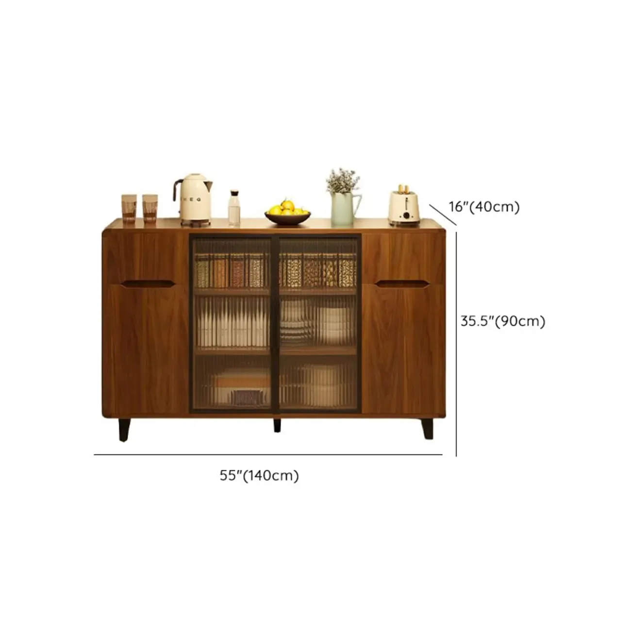 Casual Brown Wood Sideboard with Glass Doors Image - 17