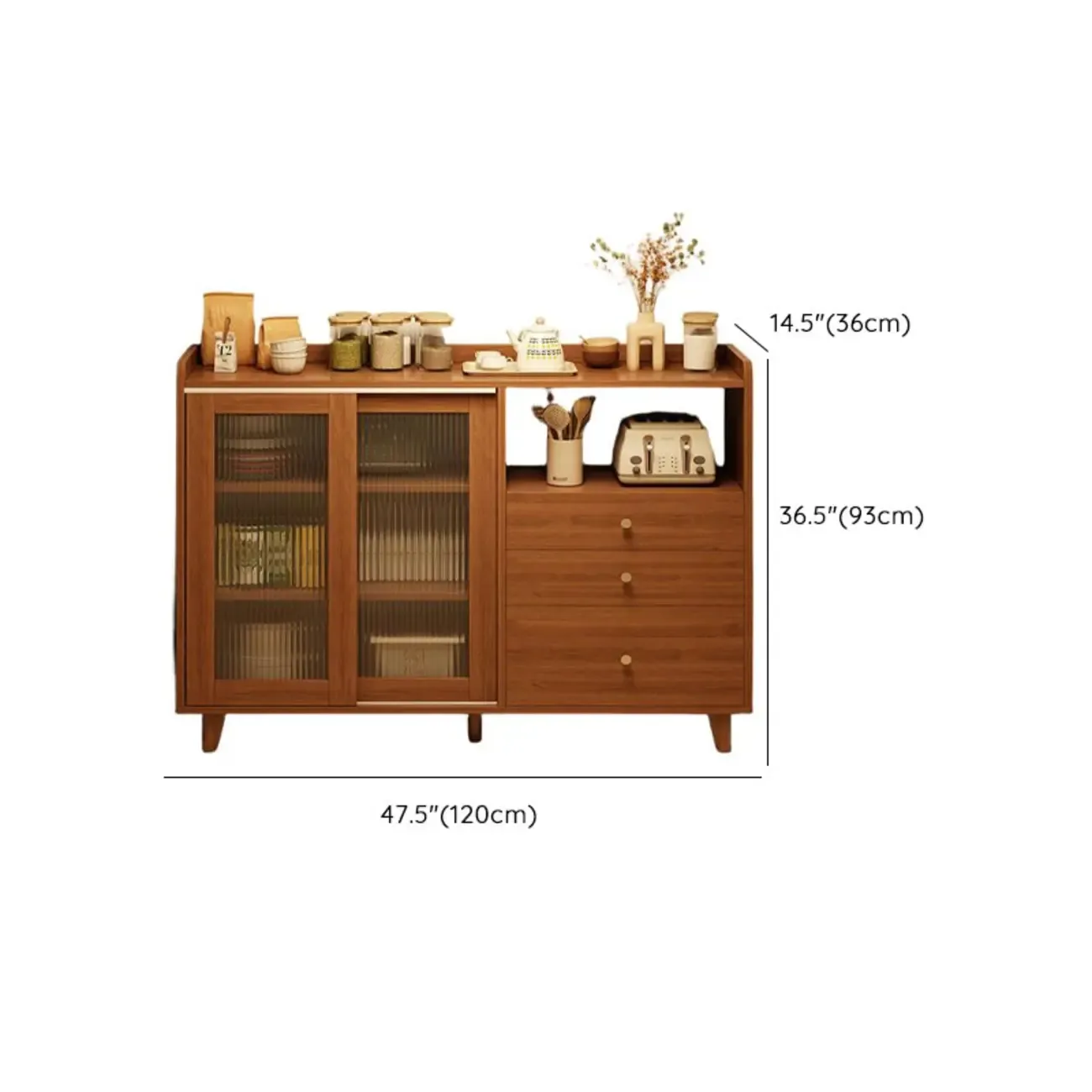 Casual Brown Wood Sideboard with Glass Doors Image - 20