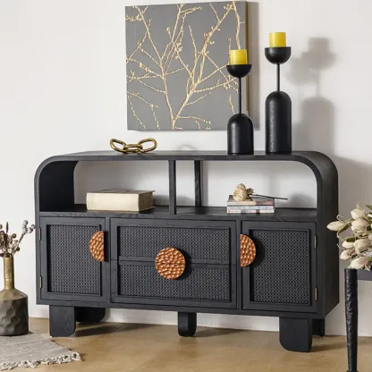 Charcoal Black Casual Storage Sideboard with Drawers Image - 1