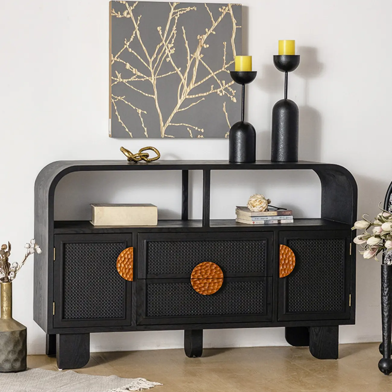 Charcoal Black Casual Storage Sideboard with Drawers Image - 4 | homeyfad