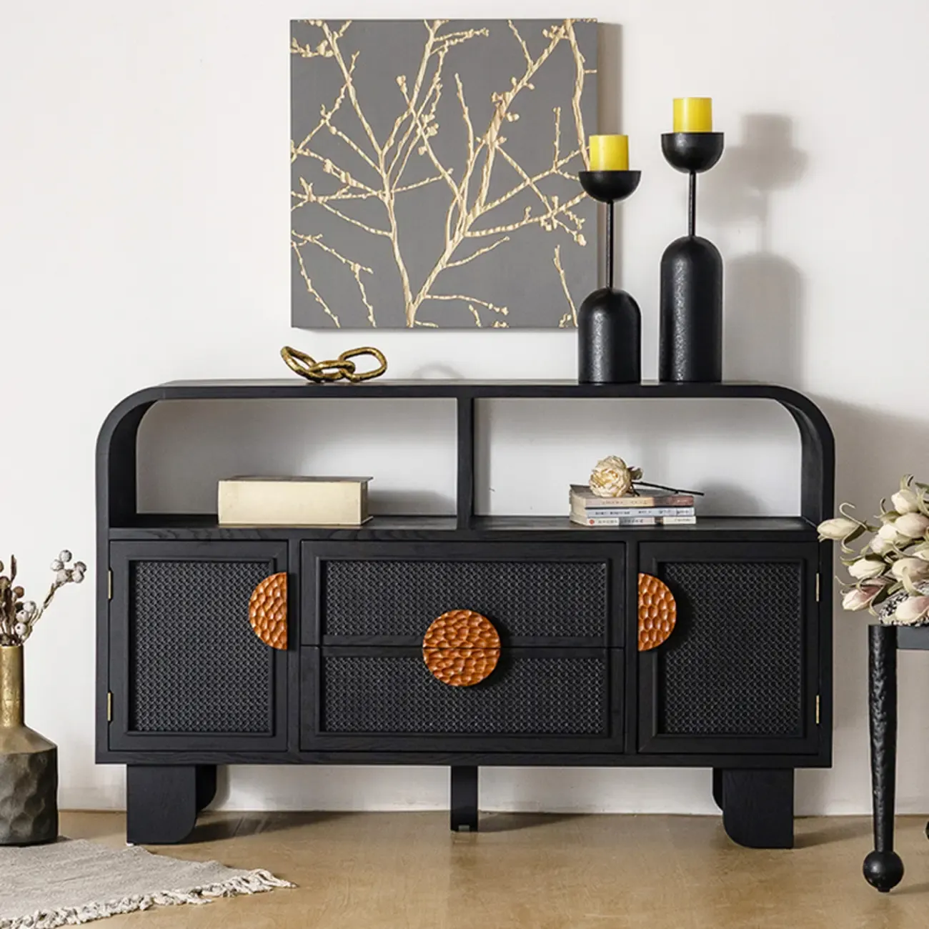 Charcoal Black Casual Storage Sideboard with Drawers Image - 2