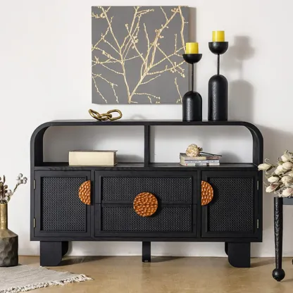 Charcoal Black Casual Storage Sideboard with Drawers Image - 2