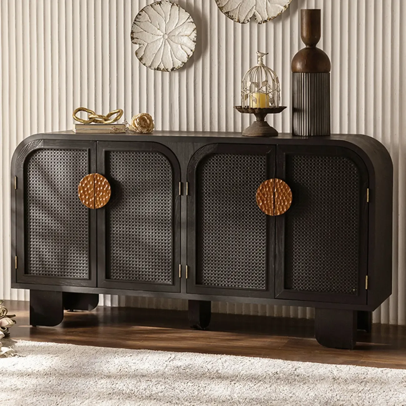 Charcoal Black Casual Storage Sideboard with Drawers Image - 3