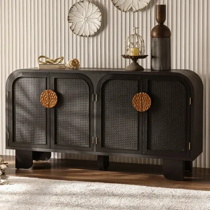 Charcoal Black Casual Storage Sideboard with Drawers Image - 3