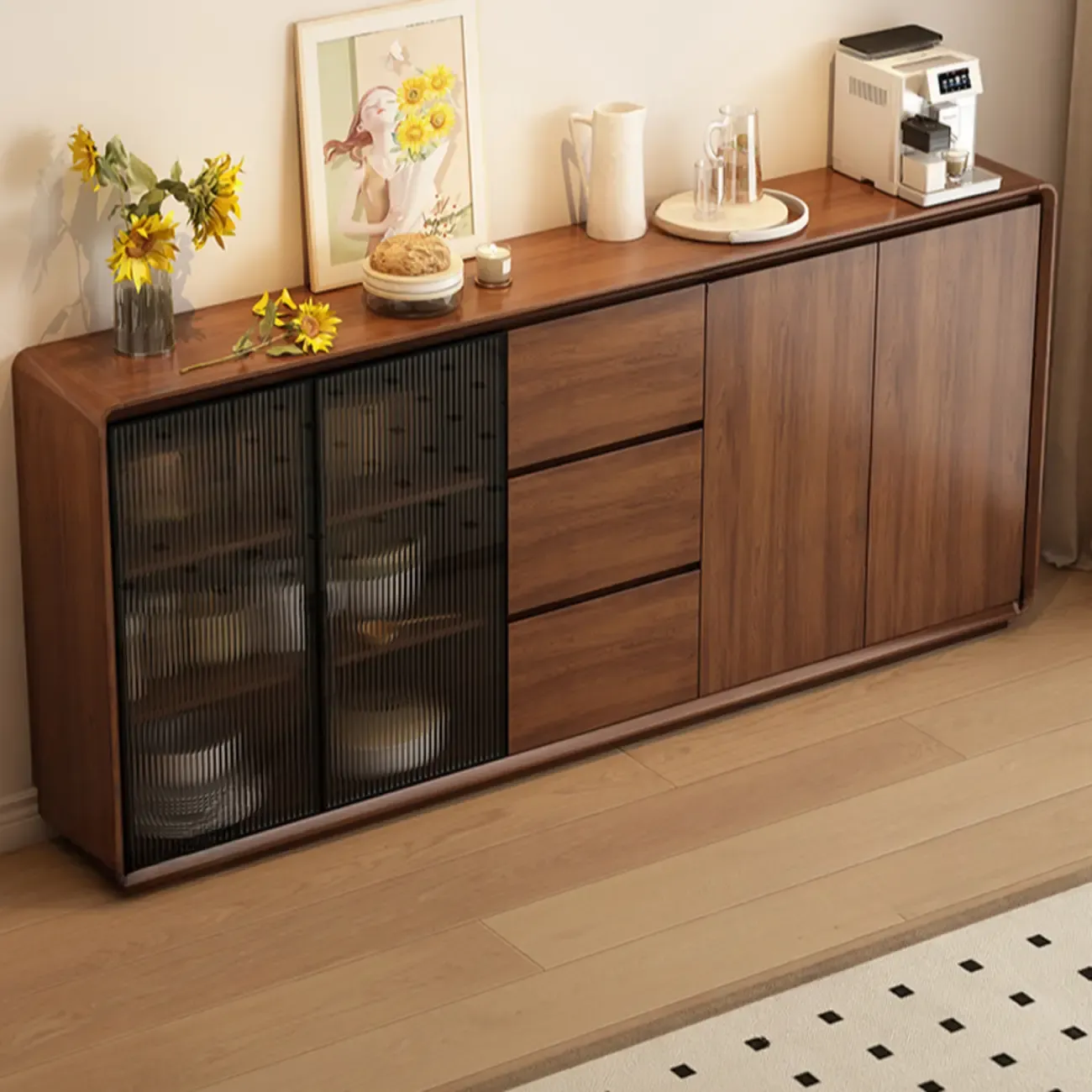 Casual Espresso Wood Sideboard with Drawers Image - 2