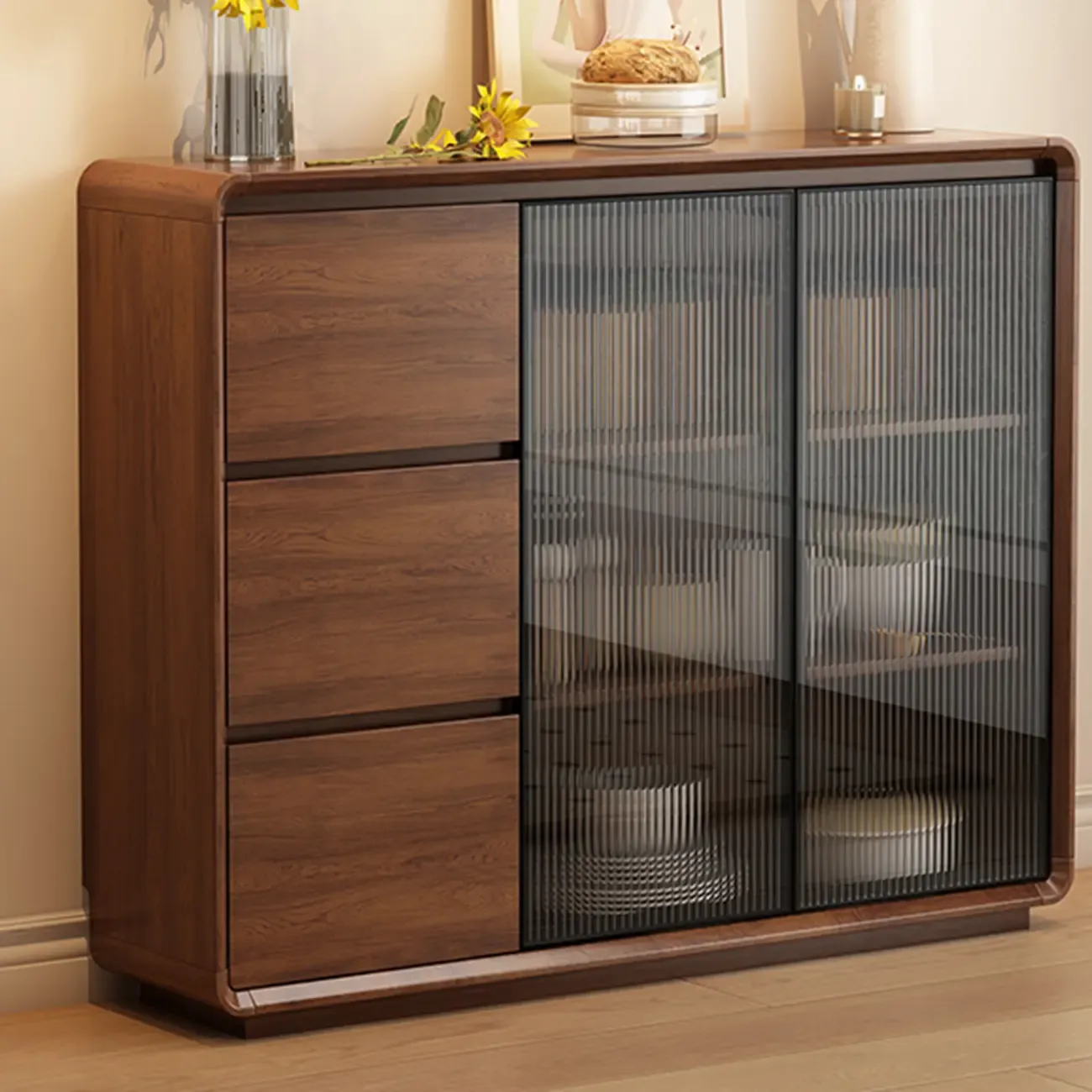 Casual Espresso Wood Sideboard with Drawers Image - 11