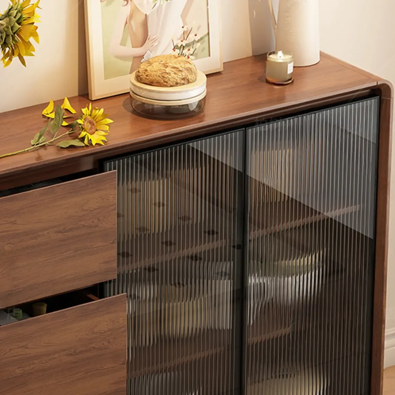 Casual Espresso Wood Sideboard with Drawers Image - 8