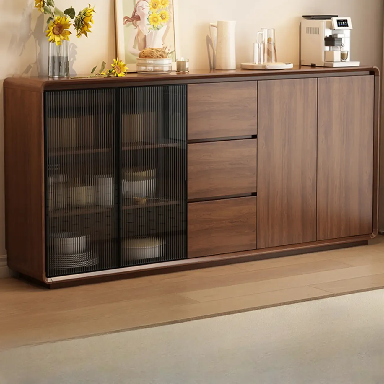 Casual Espresso Wood Sideboard with Drawers Image - 3